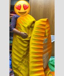 Mustard Yellow and Orange gadwal pattu sarees with temple Kuttu border design