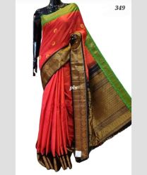Bean Red and Parrot Green gadwal pattu sarees with Temple Border design