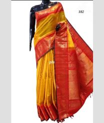 Yellow and Bean Red gadwal pattu sarees with Temple Border design