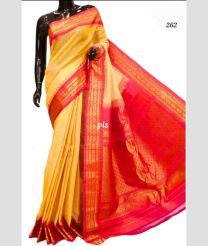 Lemon Yellow and Pink gadwal pattu sarees with Temple Border design