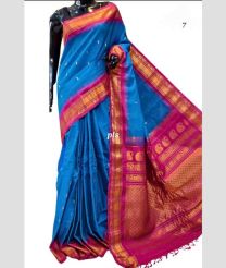 Blue and Deep Pink gadwal pattu sarees with Temple Border design