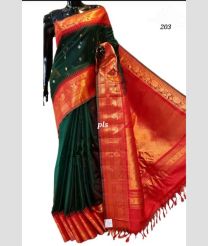 Pine Gren and Bean Red gadwal pattu sarees with Temple Border design