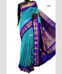 Blue Turquoise and Royal Blue gadwal pattu sarees with Temple Border design