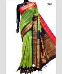 Parrot Green and Black gadwal pattu sarees with Temple Border design