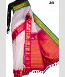 White and Parrot Green gadwal pattu sarees with Temple Border design