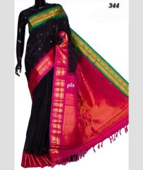 Black and Pink gadwal pattu sarees with Temple Border design