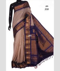 Cream and Navy Blue gadwal pattu sarees with Temple Border design