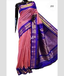 Dust Pink and Purple Blue gadwal pattu sarees with Temple Border design