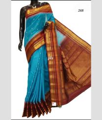 Blue and Chestnut gadwal pattu sarees with Temple Border design