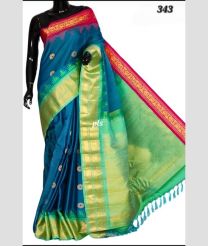 Blue and Aquamarine gadwal pattu sarees with Temple Border design