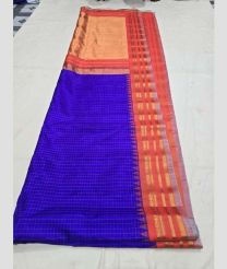 Royal Blue and Carrot Orange gadwal pattu sarees with All over Checks design