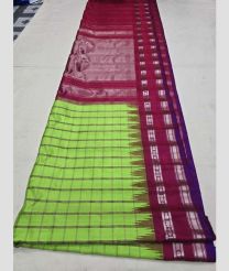 Lite Parrot Green and Crimson gadwal pattu sarees with All over Checks design