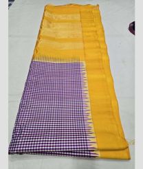 Purple and Yellow gadwal pattu sarees with All over Checks design