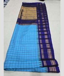 Blue and Navy Blue  gadwal pattu sarees with All over Checks design