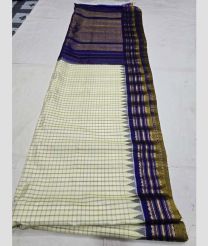 Cream and Navy Blue gadwal pattu sarees with All over Checks design