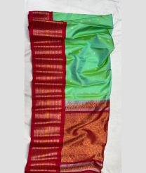 Aquamarine and Red gadwal pattu sarees with Jari Border design