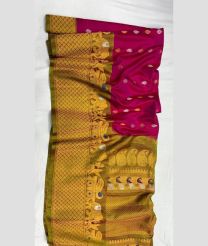 Deep Pink and Mehendi Green gadwal pattu sarees with turning border design