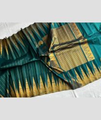 Teal and Golden gadwal pattu sarees with Temple Border design