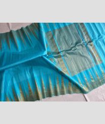 Sky Blue and Golden gadwal pattu sarees with Temple Border design
