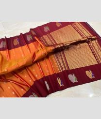Orange and Maroon gadwal pattu sarees with turning border design