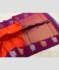 Orange and Magenta gadwal pattu sarees with turning border design