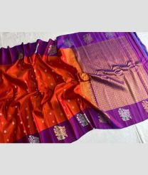 Orane and Magenta gadwal pattu sarees with turning border design