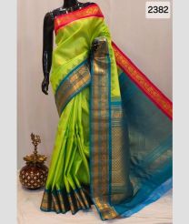 Parrot Green and Blue gadwal pattu sarees with Kuttu Border design
