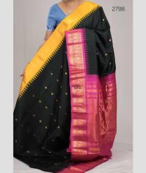 Black and Pink gadwal pattu sarees with Kuttu Border design