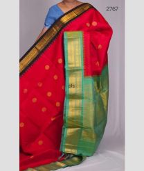 Red and Aquamarine gadwal pattu sarees with Kuttu Border design