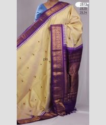 Cream and Purple gadwal pattu sarees with Kuttu Border design