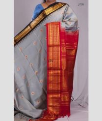 Grey and Red gadwal pattu sarees with Kuttu Border design