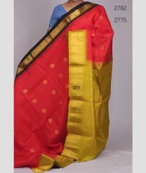 Red and Golden Yellow gadwal pattu sarees with Kuttu Border design