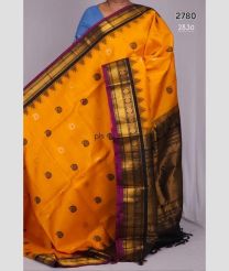 Mango Yellow and Magenta gadwal pattu sarees with Kuttu Border design