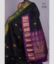 Black and Magenta gadwal pattu sarees with Kuttu Border design