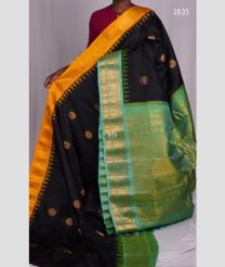 Black and Lite Green gadwal pattu sarees with Kuttu Border design