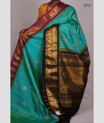 Cyan and Black gadwal pattu sarees with Kuttu Border design
