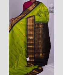 Parrot Green and Black gadwal pattu sarees with Kuttu Border design