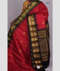 Crimson and Black gadwal pattu sarees with Kuttu Border design