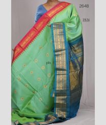 Pista and Blue Ivy gadwal pattu sarees with Kuttu Border design