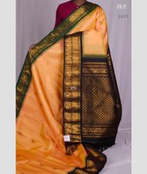 Lite Peach and Black gadwal pattu sarees with Kuttu Border design