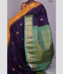 Plum Purple and Aquamarine gadwal pattu sarees with Kuttu Border design
