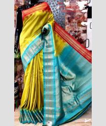 Mustard Yellow and Turquoise gadwal pattu sarees with Kuttu Border design