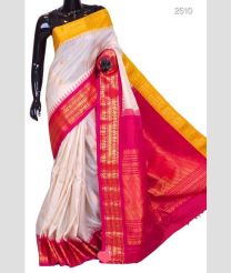 Half White and Pink gadwal pattu sarees with Kuttu Border design