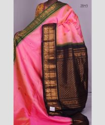 Rose Pink and Green gadwal pattu sarees with Kuttu Border design