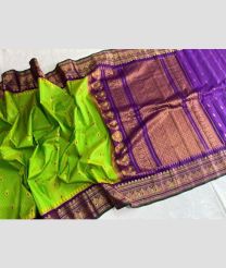 Parrot Green and Purple gadwal pattu sarees with Temple Border design