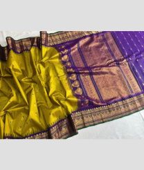 Golden Yellow and Purple gadwal pattu sarees with Temple Border design