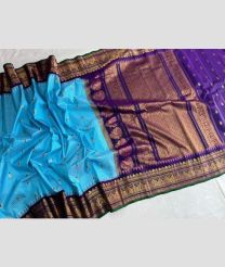 Sky Blue and Purple gadwal pattu sarees with Temple Border design