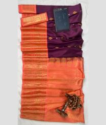 Plum Velvet and Lite Orange gadwal pattu sarees with All over Checks and Buttas design