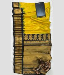 Yellow and Black gadwal pattu sarees with All over Checks and Buttas design