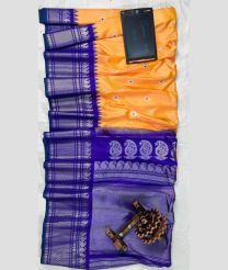 Peach and Royal Blue gadwal pattu sarees with All over Checks and Buttas design